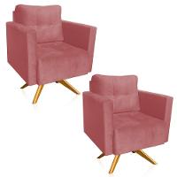 Kit 2 Poltronas Giratória Livia Suede Rosê Base De Madeira Ma30 - D'rossi - 1