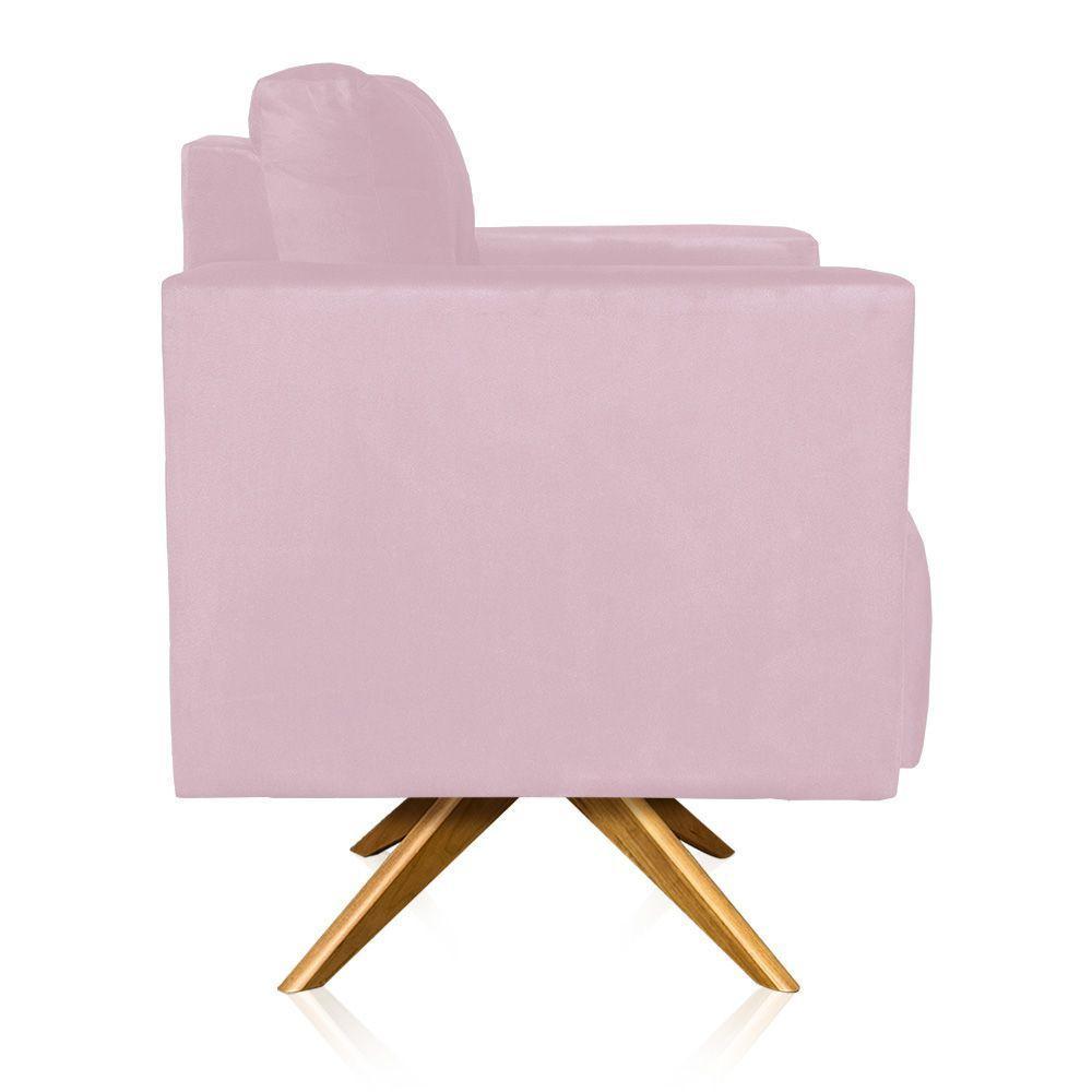 Kit 2 Poltronas Giratória Livia Suede Rosa Bebê Base De Madeira Ma30 - D'rossi - 3