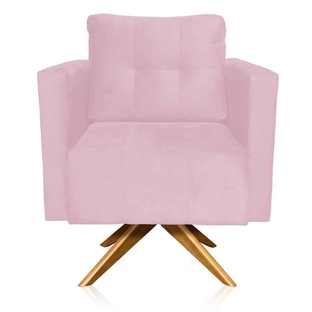 Kit 2 Poltronas Giratória Livia Suede Rosa Bebê Base De Madeira Ma30 - D'rossi - 4