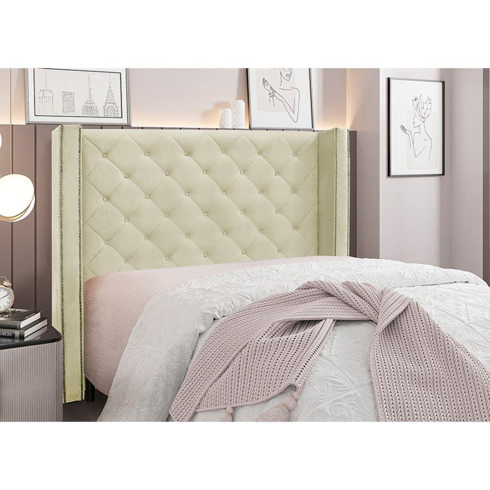 Cabeceira Cama Box Queen 160 Cm Vicenza Veludo S04 Cor Bege - 4