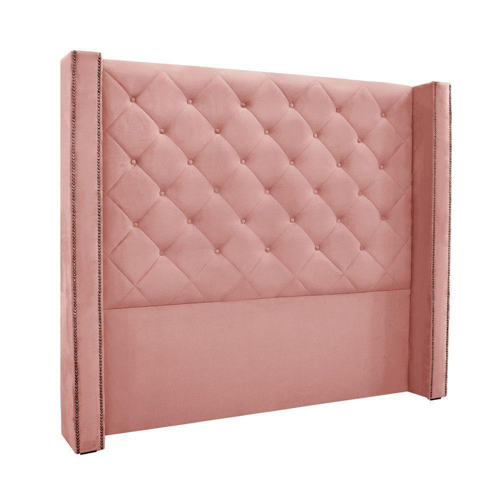 Cabeceira Cama Box King 195 Cm Vicenza Veludo S04 Cor Rosa - 1