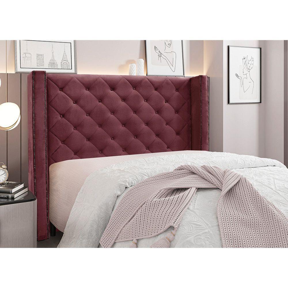Cabeceira Cama Box Casal 140 Cm Vicenza Veludo S04 Cor Vinho - 4