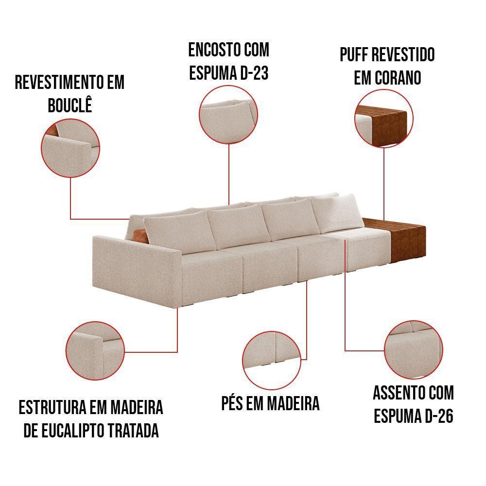 Sofá Ilha 4 Lugares Living 392cm Modulado Lary Bouclê K01 Cor Creme - 5