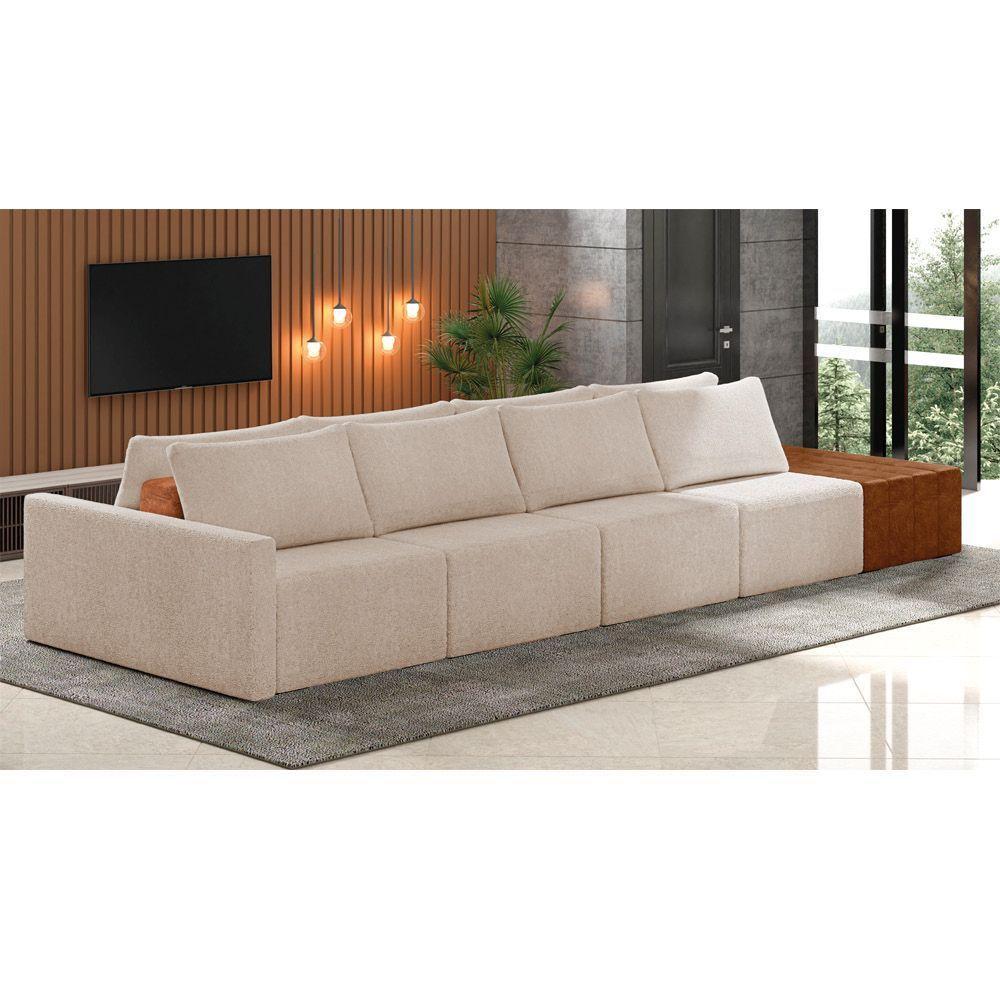 Sofá Ilha 4 Lugares Living 392cm Modulado Lary Bouclê K01 Cor Creme - 6