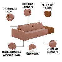 Sofá Ilha 2 Lugares Living 272cm Modulado Lary Veludo K01 Cor Rose - 5