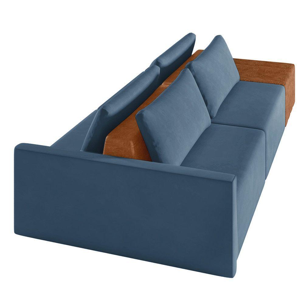 Sofá Ilha 2 Lugares Living 252cm Modulado Lary Veludo K01 Cor Azul Marinho - 4