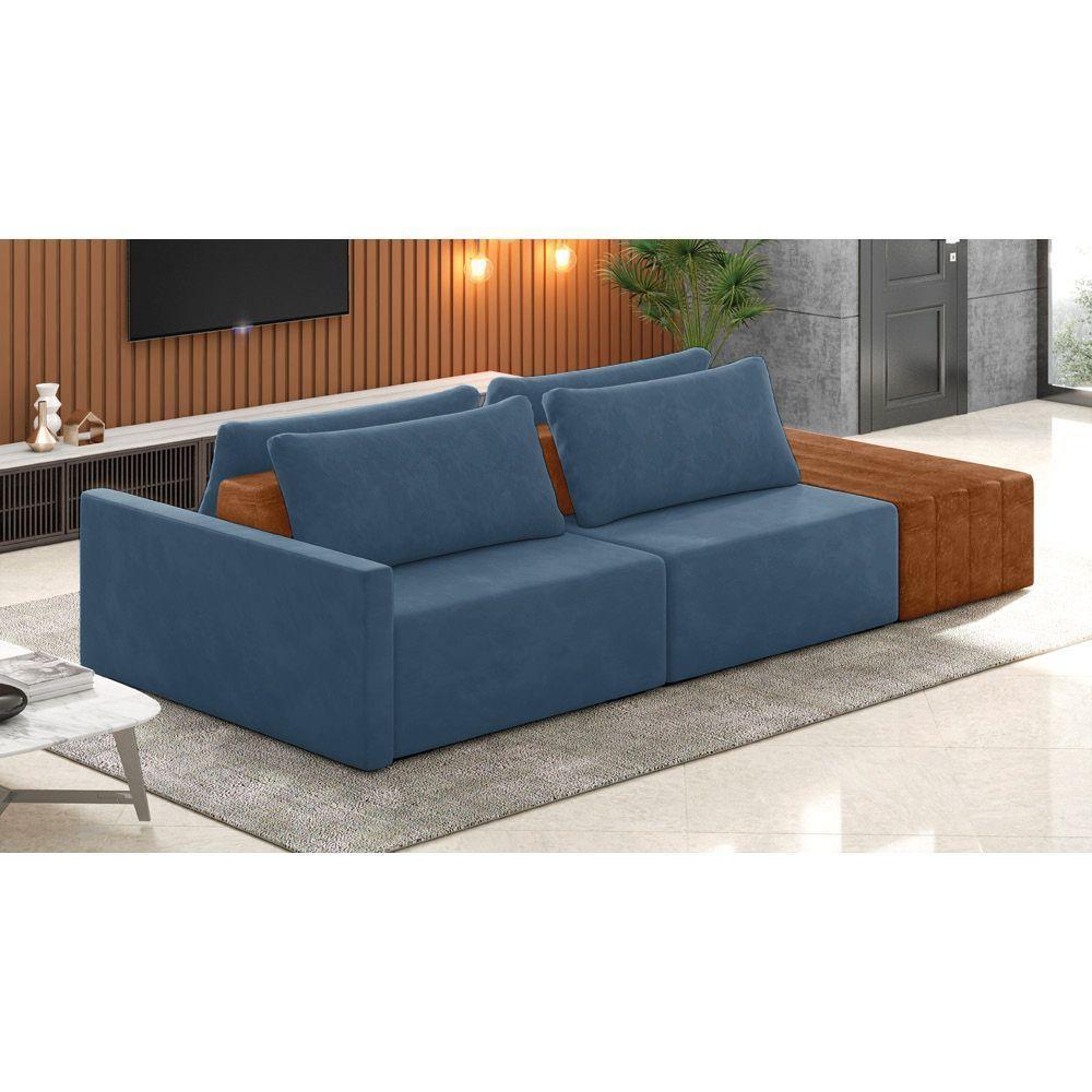 Sofá Ilha 2 Lugares Living 252cm Modulado Lary Veludo K01 Cor Azul Marinho - 6