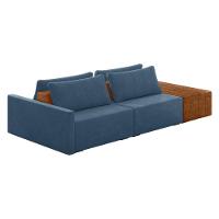 Sofá Ilha 2 Lugares Living 252cm Modulado Lary Veludo K01 Cor Azul Marinho - 1