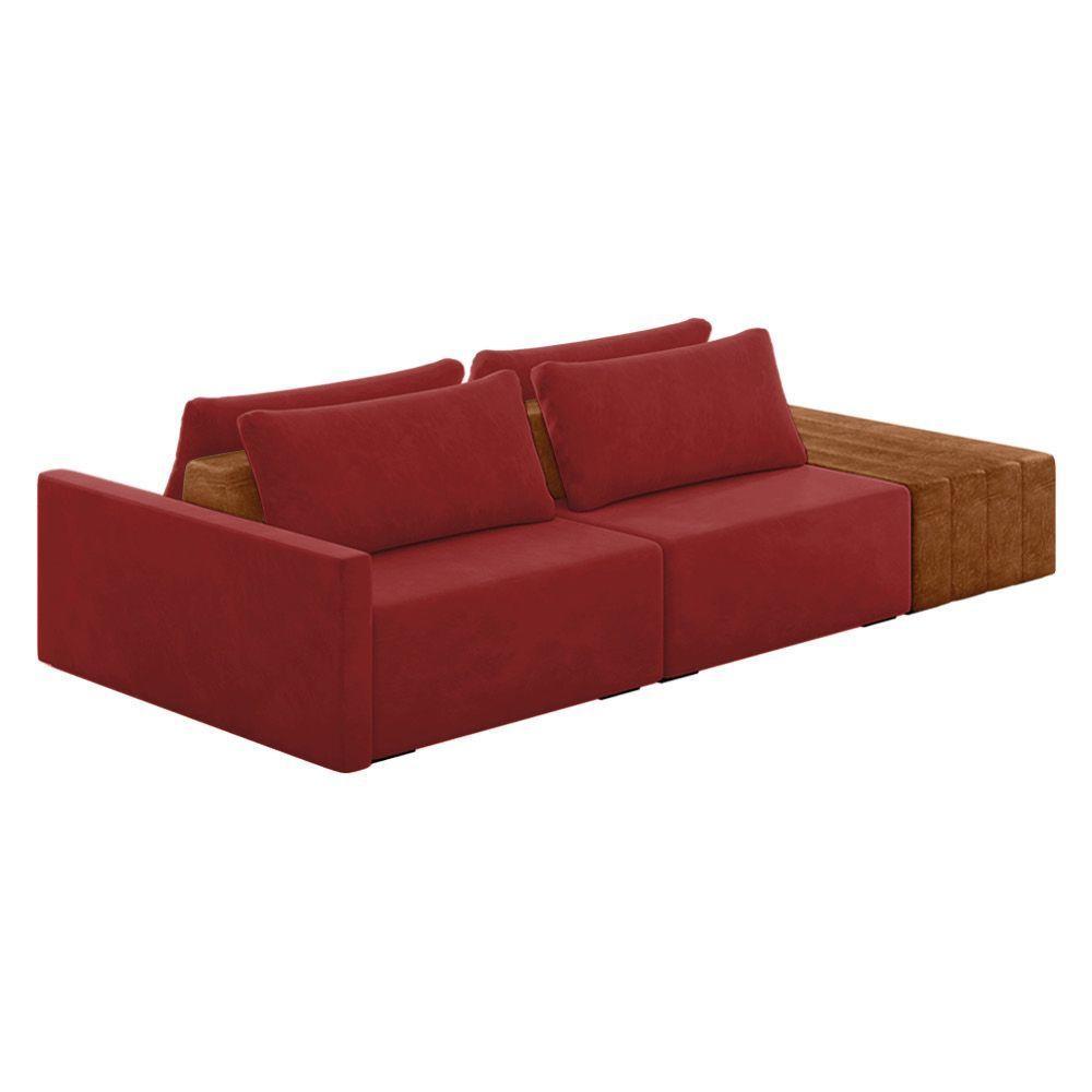 Sofá Ilha 2 Lugares Living 272cm Modulado Lary Veludo K01 Cor Vermelho - 1