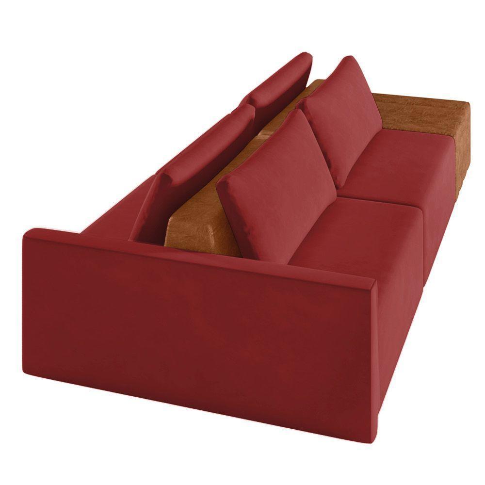 Sofá Ilha 2 Lugares Living 272cm Modulado Lary Veludo K01 Cor Vermelho - 4