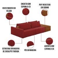 Sofá Ilha 2 Lugares Living 272cm Modulado Lary Veludo K01 Cor Vermelho - 5