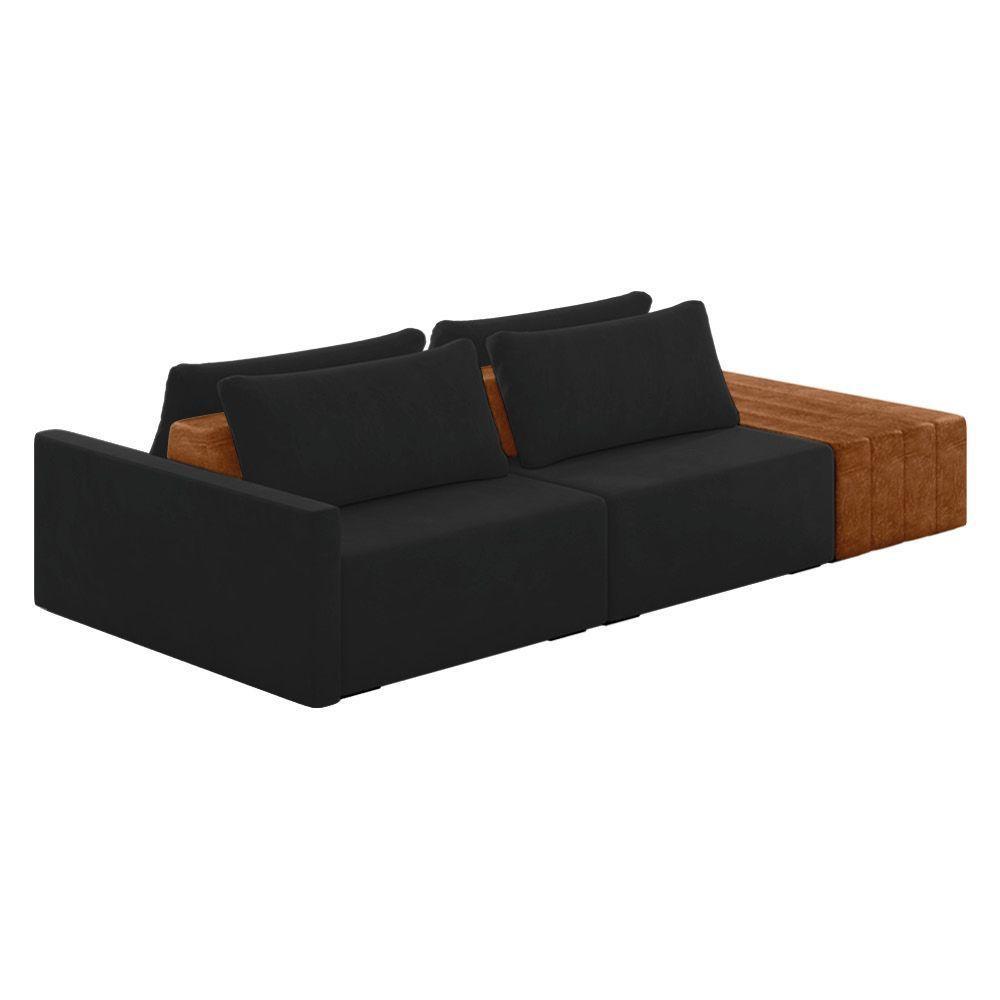 Sofá Ilha 2 Lugares Living 252cm Modulado Lary Veludo Preto K01 - D'rossi - 1