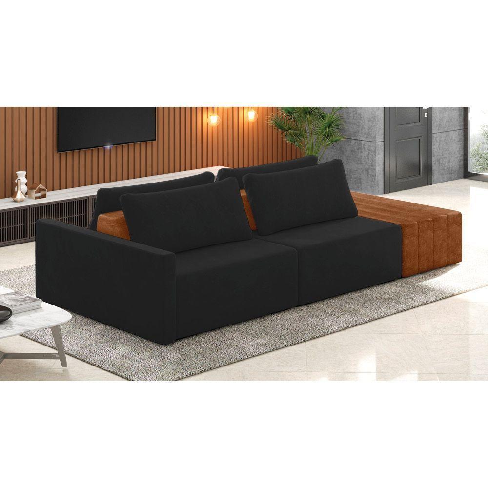 Sofá Ilha 2 Lugares Living 252cm Modulado Lary Veludo Preto K01 - D'rossi - 6