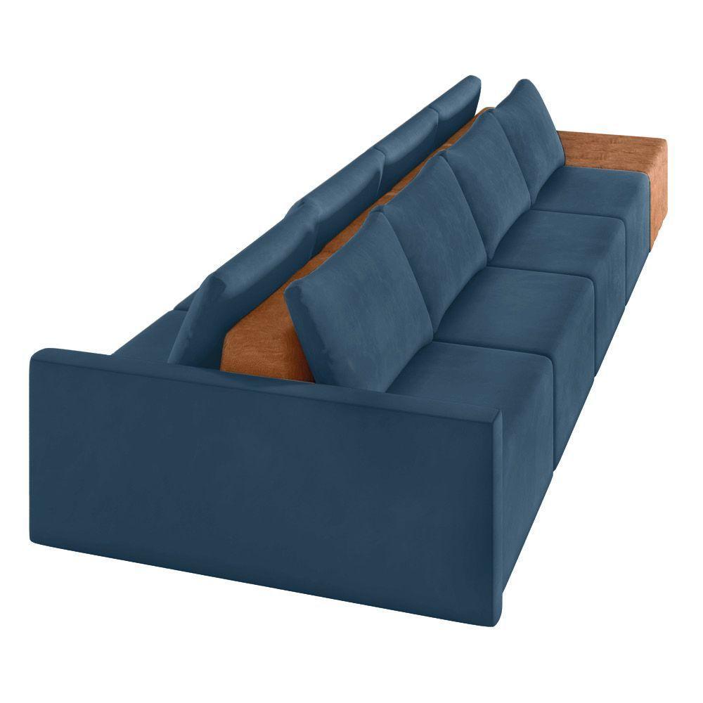Sofá Ilha 4 Lugares Living 392cm Modulado Lary Veludo Azul Marinho K01 - D'rossi - 5