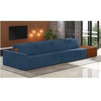 Sofá Ilha 4 Lugares Living 392cm Modulado Lary Veludo Azul Marinho K01 - D'rossi - 3