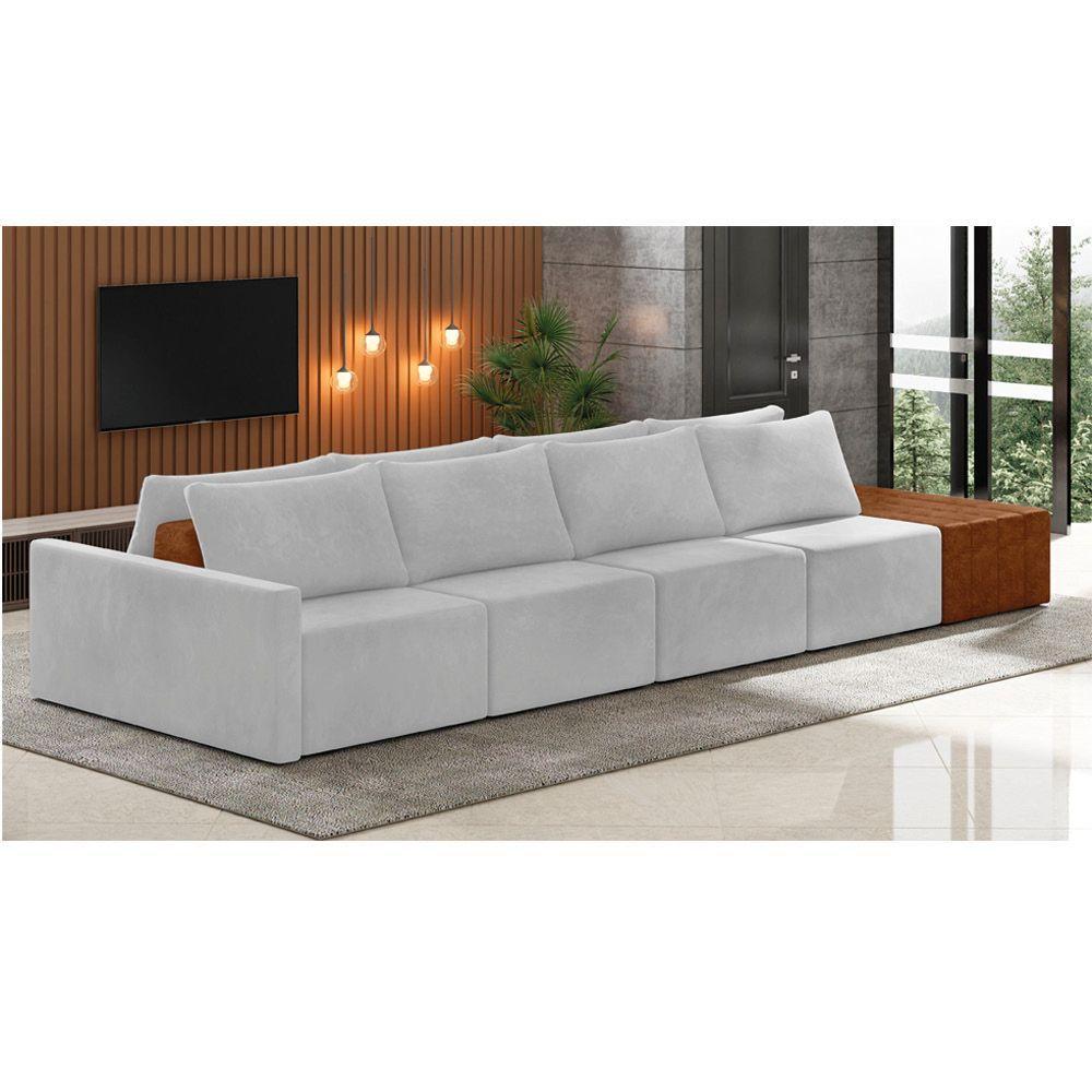 Sofá Ilha 4 Lugares Living 392cm Modulado Lary Veludo K01 Cor Cinza - 6