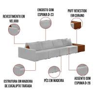 Sofá Ilha 4 Lugares Living 392cm Modulado Lary Veludo K01 Cor Cinza - 5