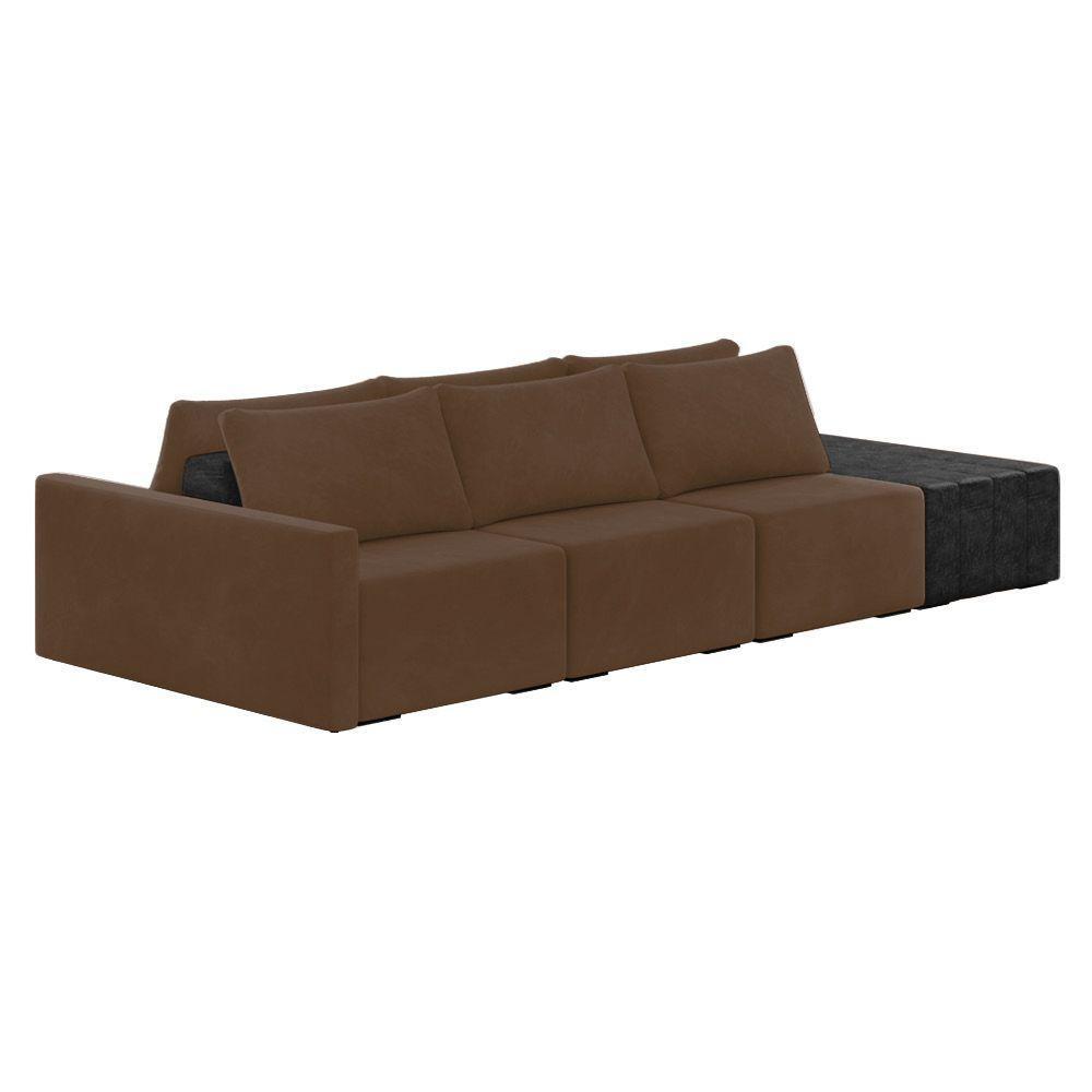 Sofá Ilha 3 Lugares Living 402cm Modulado Lary Veludo Marrom Pu Pto K01 - D'rossi - 1