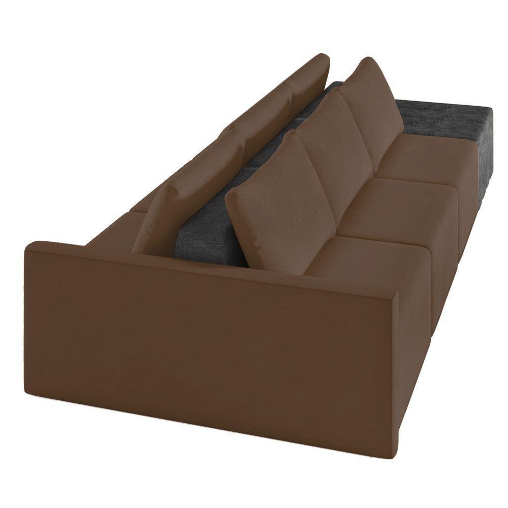 Sofá Ilha 3 Lugares Living 402cm Modulado Lary Veludo Marrom Pu Pto K01 - D'rossi - 4