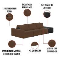 Sofá Ilha 3 Lugares Living 402cm Modulado Lary Veludo Marrom Pu Pto K01 - D'rossi - 5
