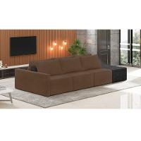 Sofá Ilha 3 Lugares Living 402cm Modulado Lary Veludo Marrom Pu Pto K01 - D'rossi - 6