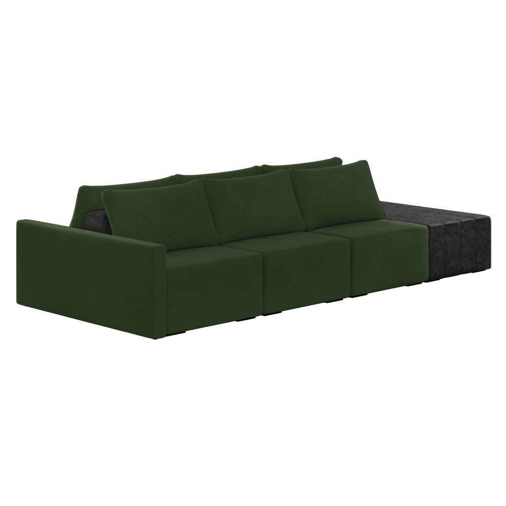 Sofá Ilha 3 Lugares Living 372cm Modulado Lary Veludo Verde Pu Pto K01 - D'rossi - 1