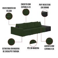 Sofá Ilha 3 Lugares Living 372cm Modulado Lary Veludo Verde Pu Pto K01 - D'rossi - 5