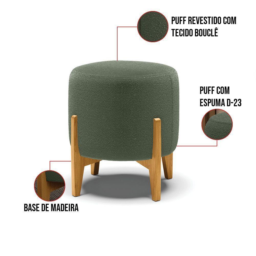 Puff Banqueta Decorativo Base Madeira Stella Bouclê Menta P01 - D'rossi - 3