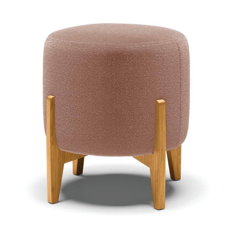 Puff Banqueta Decorativo Base Madeira Stella Bouclê Rosê P01 - D'rossi - 1