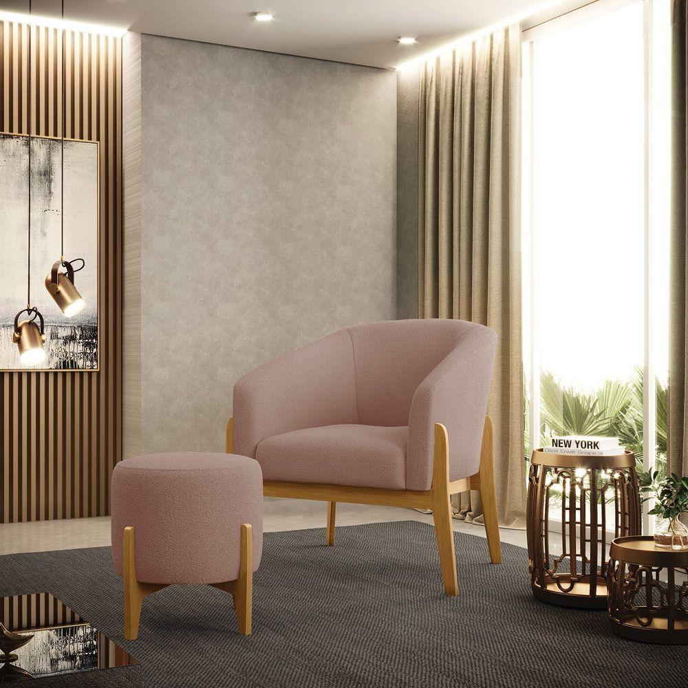 Puff Banqueta Decorativo Base Madeira Stella Bouclê Rosê P01 - D'rossi - 4