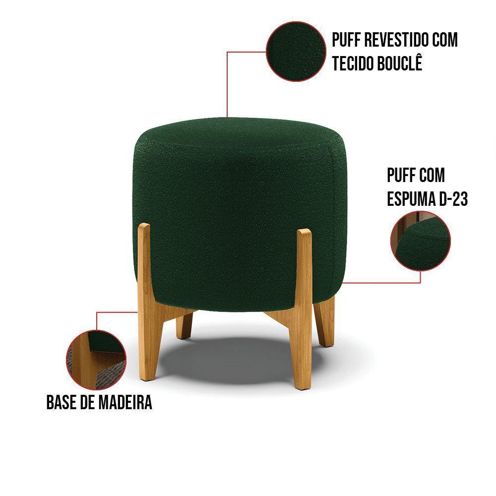 Puff Banqueta Decorativo Base Madeira Stella Bouclê Verde P01 - D'rossi - 3