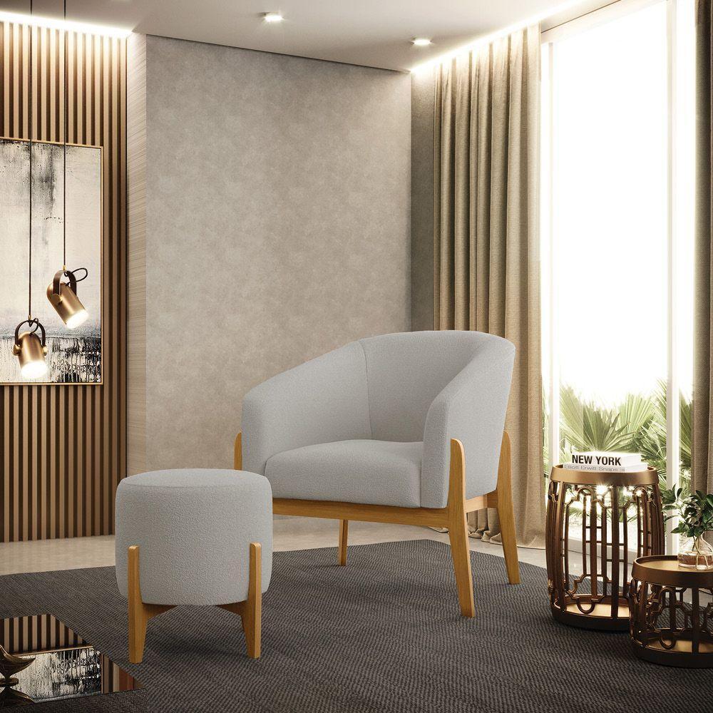 Puff Banqueta Decorativo Base Madeira Stella Bouclê Cinza P01 - D'rossi - 4