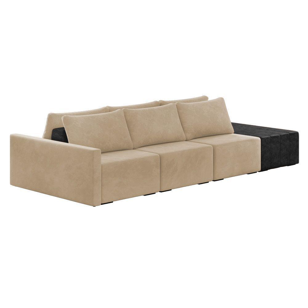 Sofá Ilha 3 Lugares Living 372cm Modulado Lary Veludo Pu Pto K01 Cor Marrom - 1