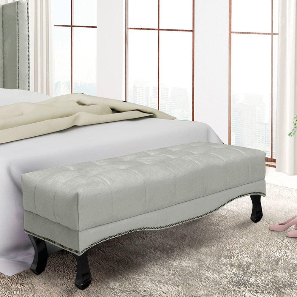 Puff Recamier Retrô Luis Xv Captonê Vicenza 140cm Veludo S04 Cor Prata - 4