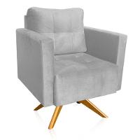 Kit 2 Poltronas Giratória Livia Suede Base De Madeira Ma30 - D'rossi Cor Cinza - 3