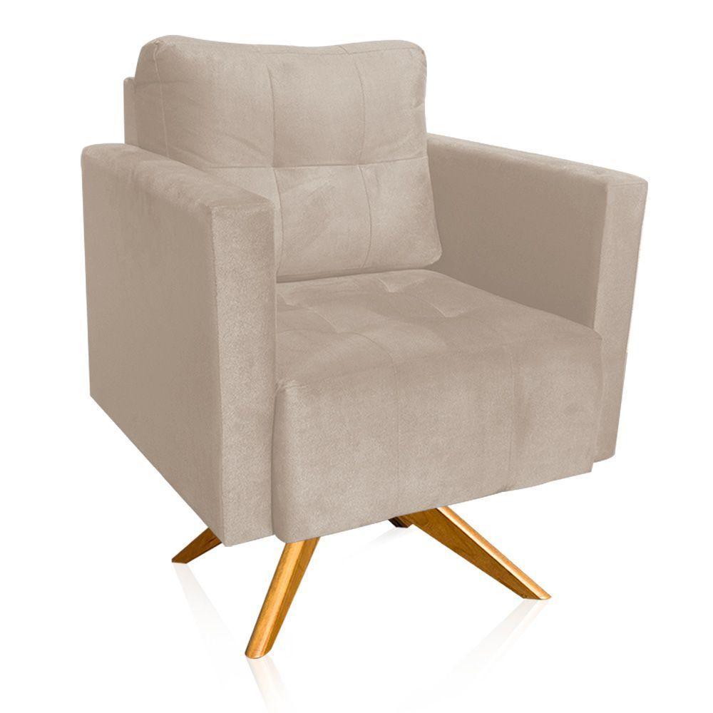 Poltrona Giratória Livia Suede Base De Madeira Ma30 - D'rossi Cor Bege - 1