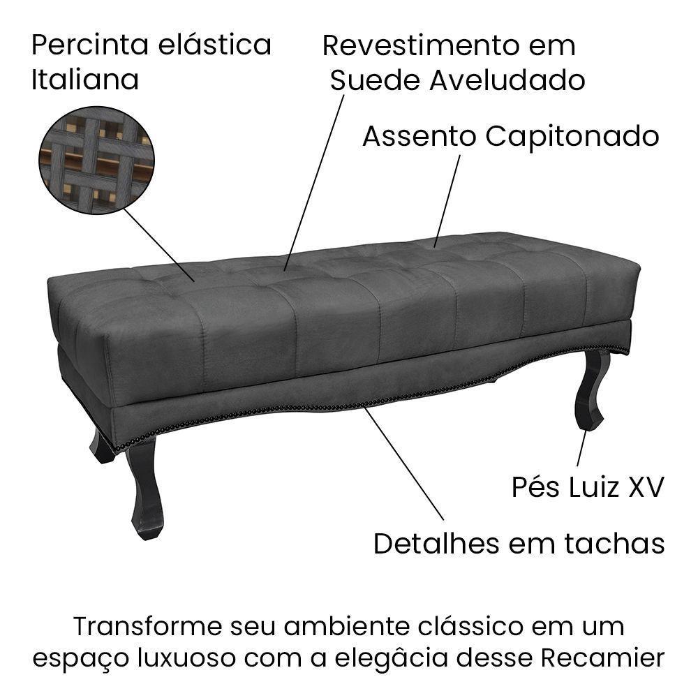 Puff Recamier Retrô Luis Xv Captonê Vicenza 90cm Suede S04 Cor Cinza - 3