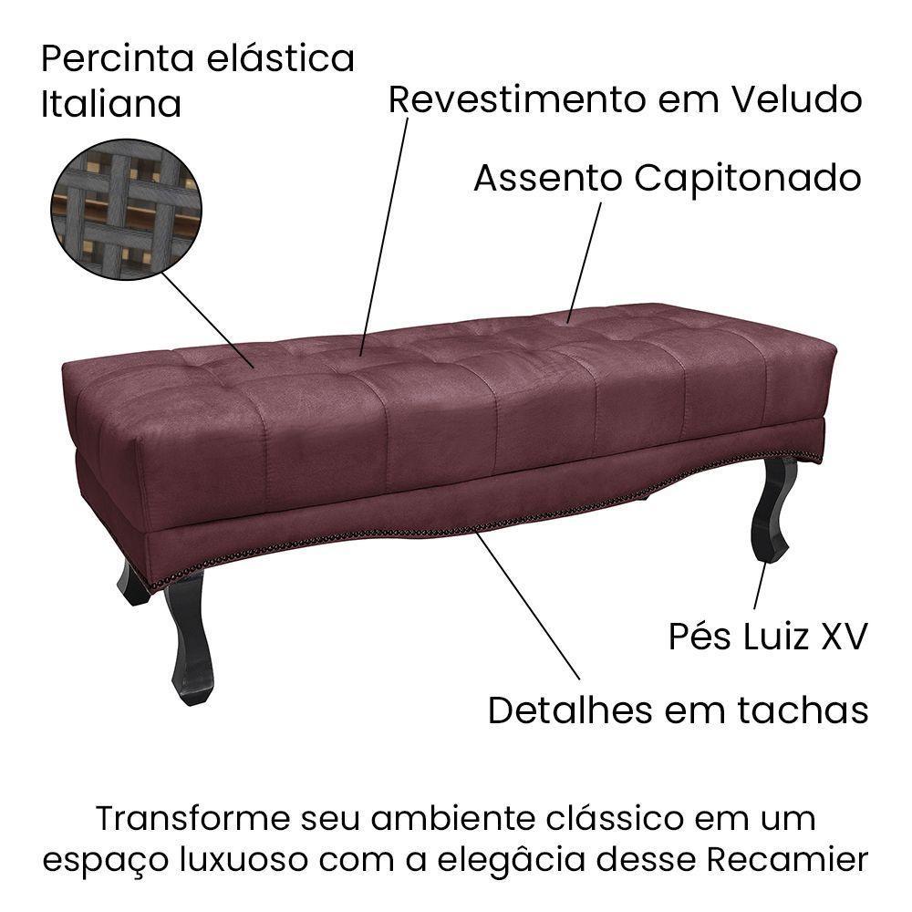 Cabeceira Cama Box Queen 160cm e Recamier Vicenza Veludo S04 Cor Vinho - 3