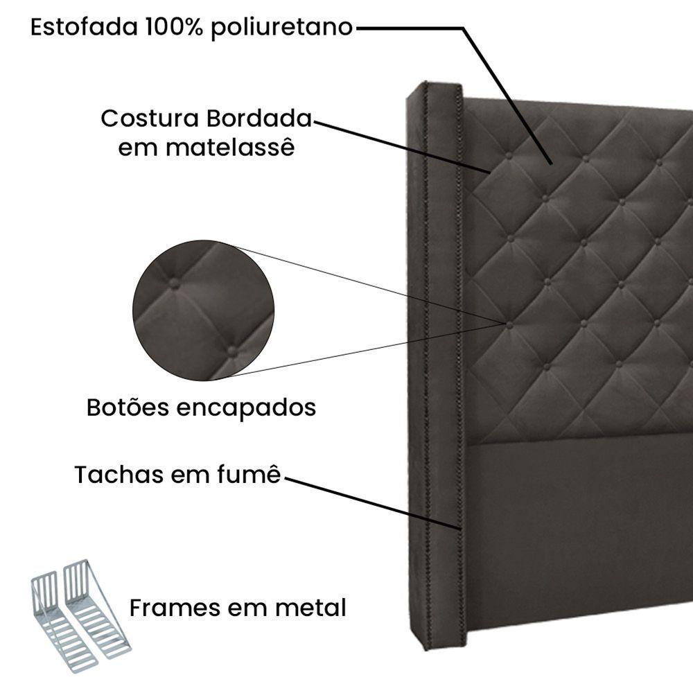 Cabeceira Cama Box Casal 140cm e Recamier Vicenza Suede Cinza S04 - D'rossi - 6