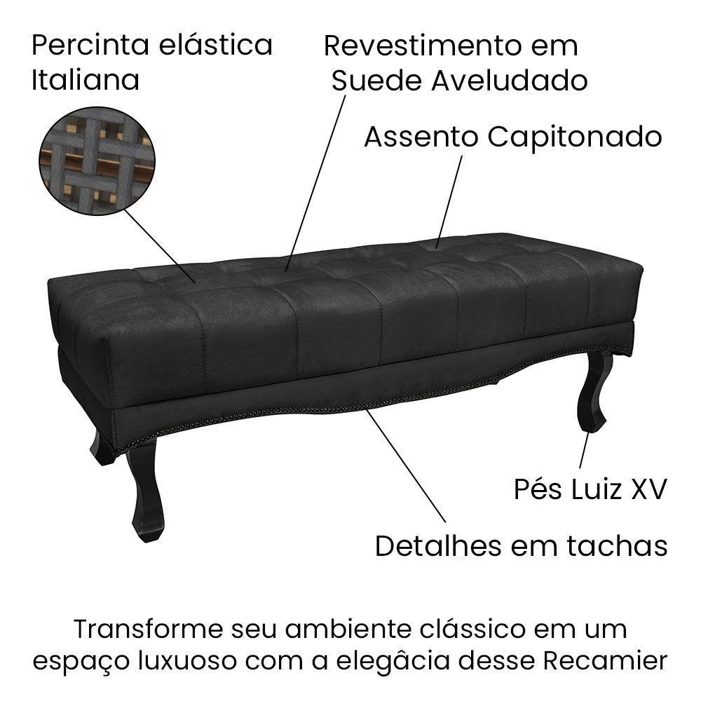 Cabeceira Cama Box Solteiro 90cm e Recamier Vicenza Suede S04 Cor Preto - 3