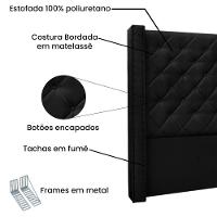 Cabeceira Cama Box Solteiro 90cm e Recamier Vicenza Suede S04 Cor Preto - 7