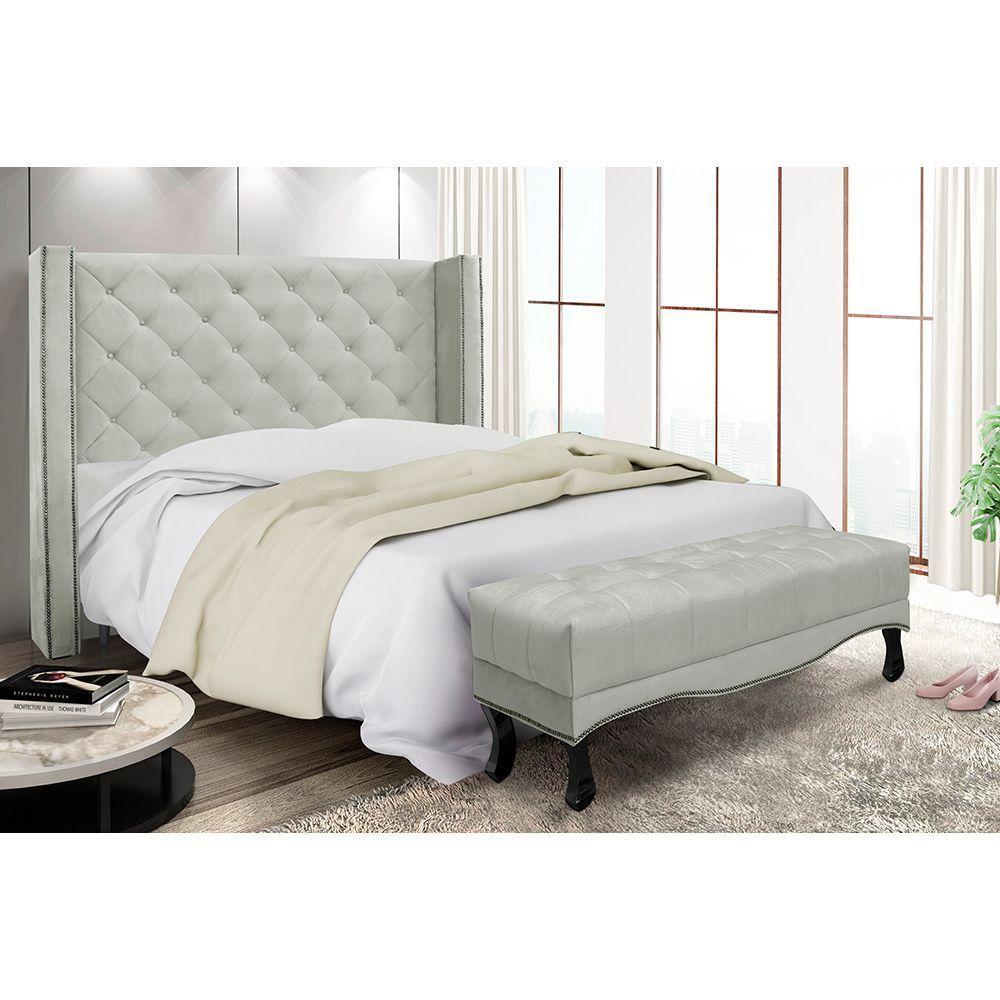 Cabeceira Cama Box Solteiro 90cm e Recamier Vicenza Veludo S04 Cor Prata - 5