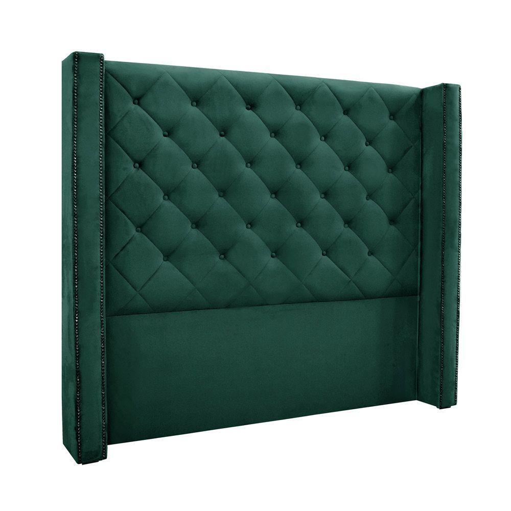 Cabeceira Cama Box Casal 140cm e Recamier Vicenza Veludo S04 Cor Verde - 1