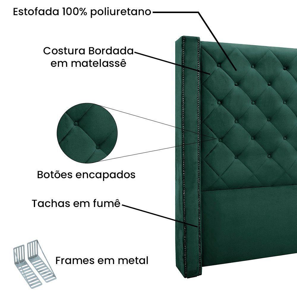 Cabeceira Cama Box Casal 140cm e Recamier Vicenza Veludo S04 Cor Verde - 7