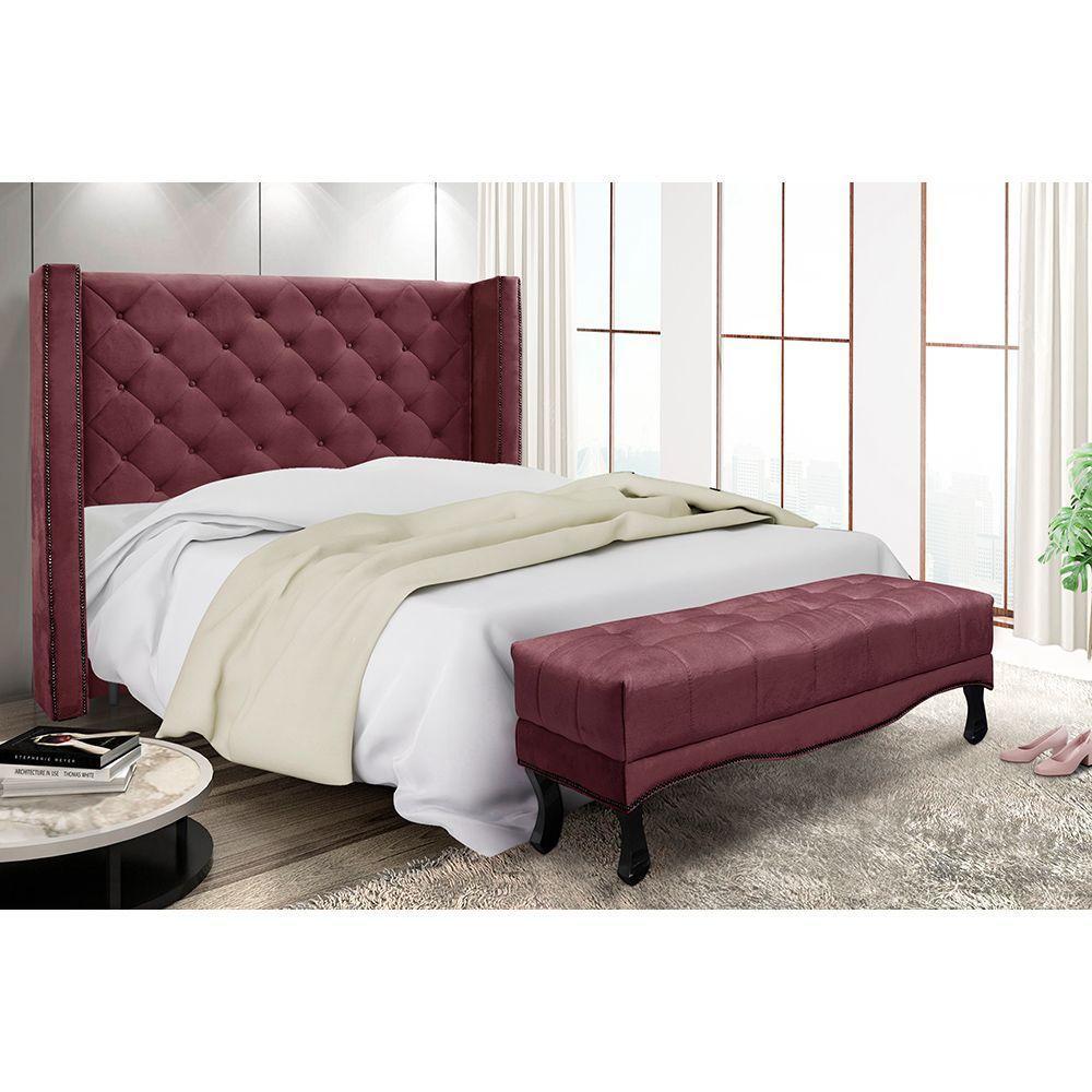Cabeceira Cama Box Solteiro 90cm e Recamier Vicenza Veludo S04 Cor Vinho - 7