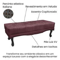 Cabeceira Cama Box Solteiro 90cm e Recamier Vicenza Veludo S04 Cor Vinho - 3