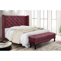 Cabeceira Cama Box Solteiro 90cm e Recamier Vicenza Veludo S04 Cor Vinho - 7