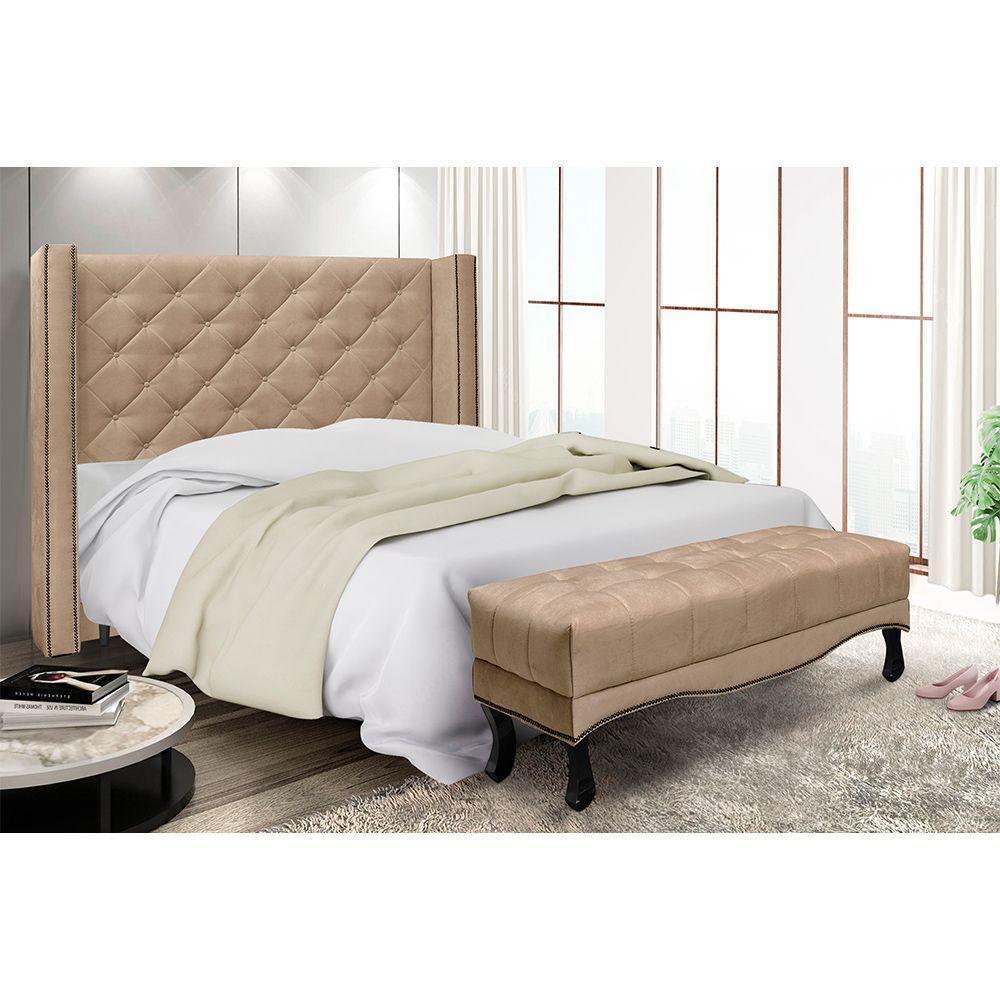 Cabeceira Cama Box Casal 140cm e Recamier Vicenza Suede S04 Cor Bege - 7