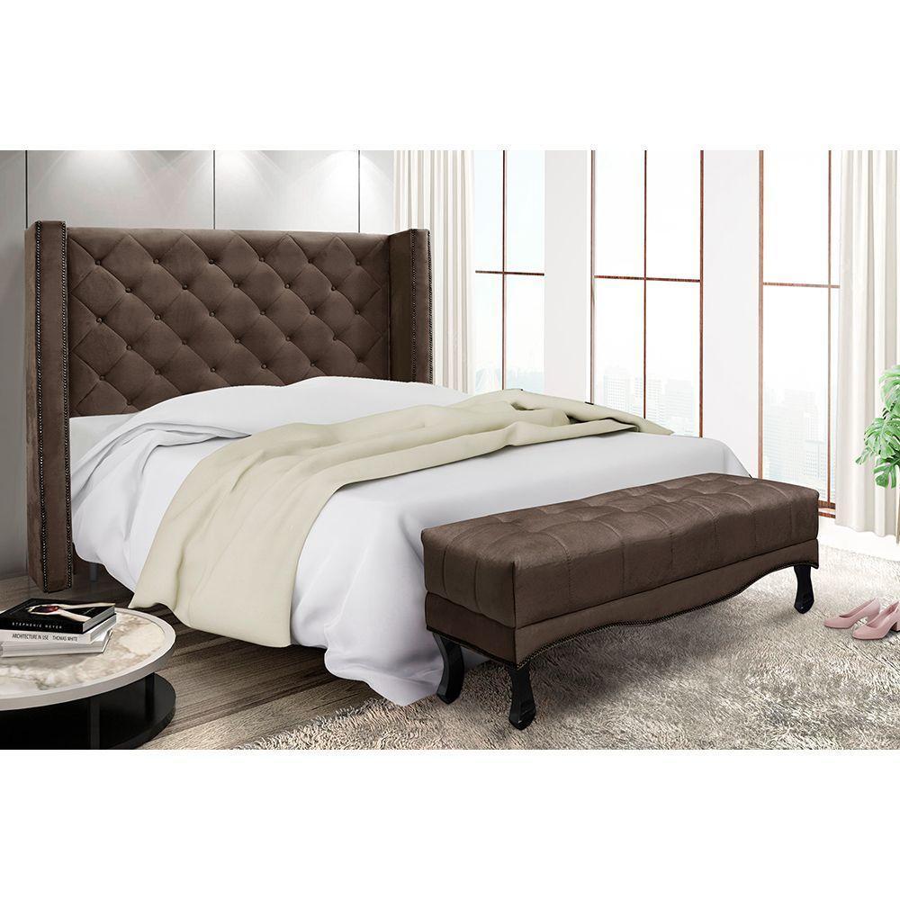 Cabeceira Cama Box Solteiro 90cm e Recamier Vicenza Veludo S04 Cor Marrom - 5