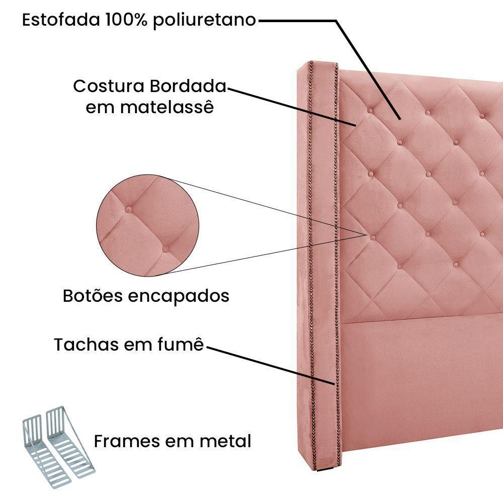 Cabeceira Cama Box Casal 140cm e Recamier Vicenza Veludo S04 Cor Rosa - 7
